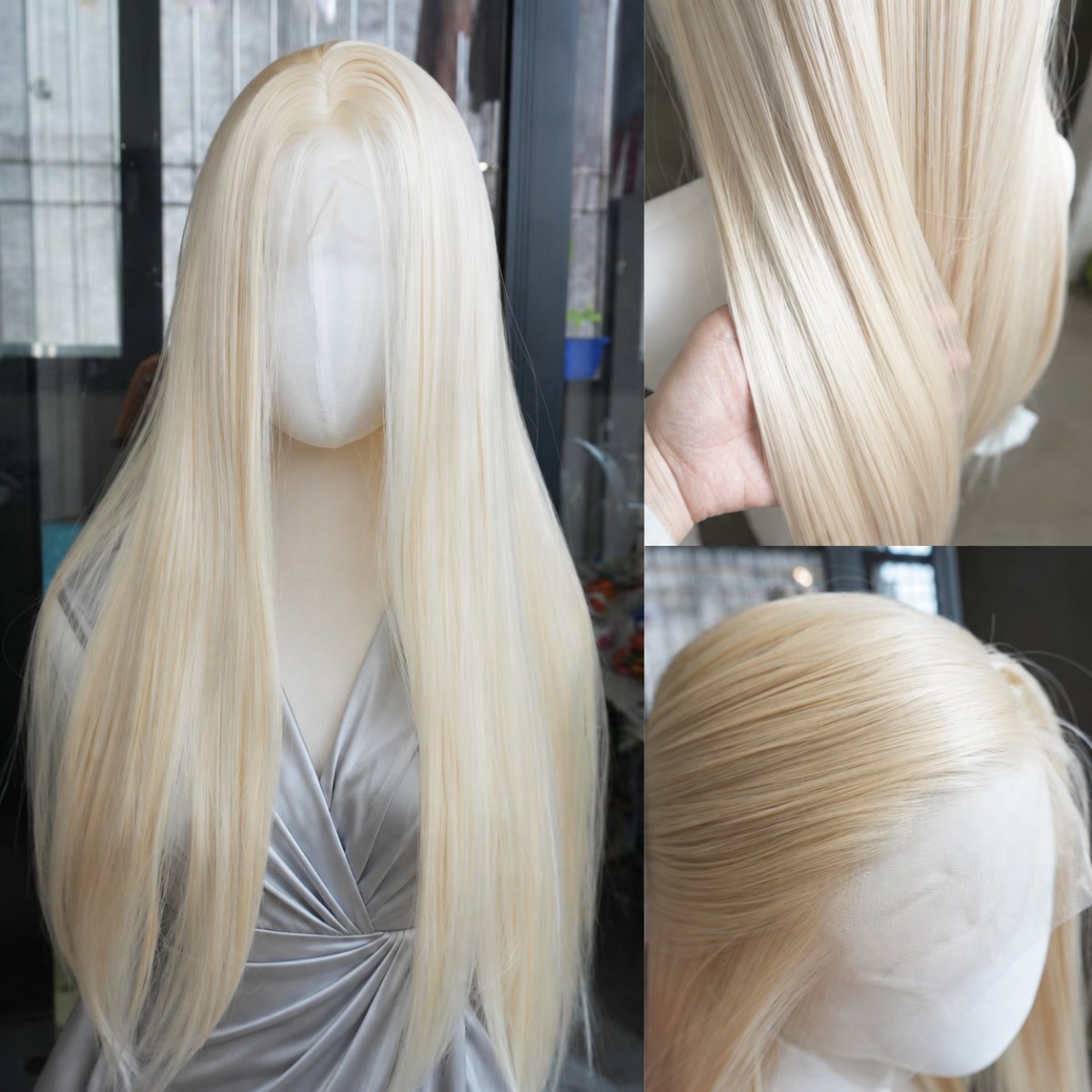 Lace Front Wigs Long Straight Bleach blonde Heat Resistant Hair Pre Plucked