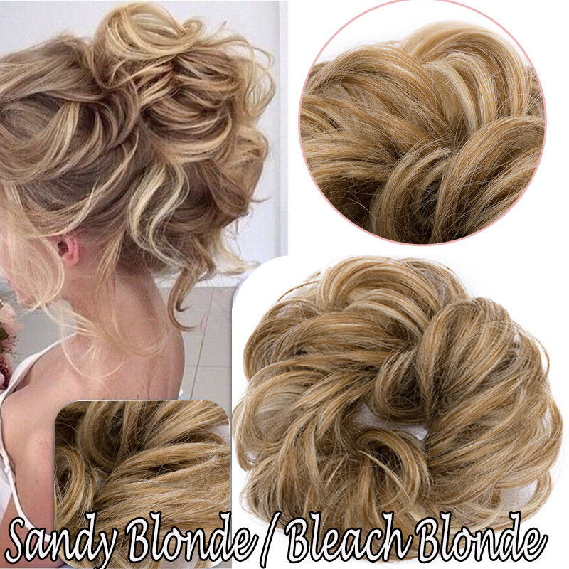 Real Thick Curly Messy Bun Updo Hair Piece Scrunchie AS Human Hair Extensions US