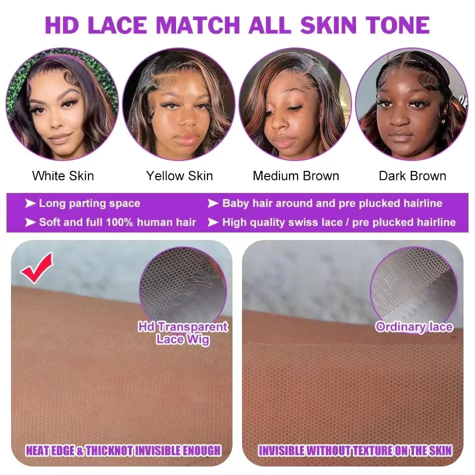 Highlight Body Wave HD Transparent Lace Wig Brazilian Human Hair Lace Front Wig