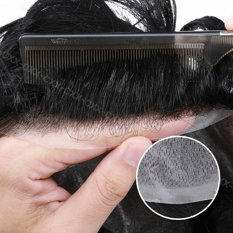 Mens Toupee Hairpiece PU Thin Skin 100% Human Hair System Replacement Wig Silver