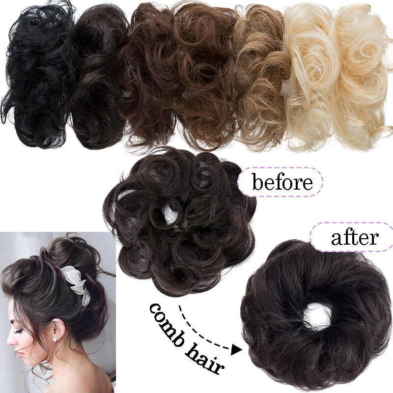 Real Remy Human Hair Bun Curly Messy Bun Hair Piece Scrunchie Updo Extensions