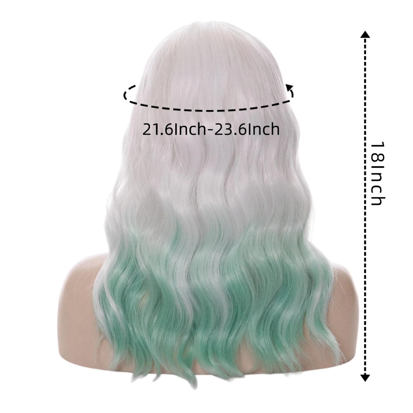 18″ Long Curly Wavy White Ombre Green Wig for Women Synthetic Hair Party Cosp…