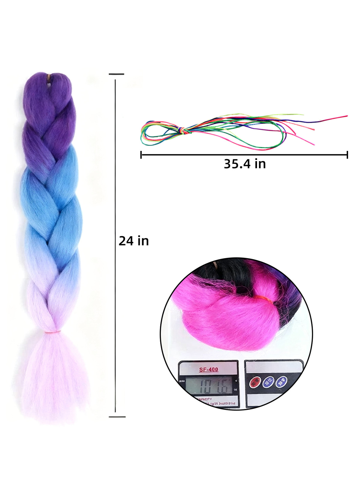 4Pcs 24″ Jumbo Braiding Hair Extensions Braids+24Pcs Multi-color Hair Rope Set
