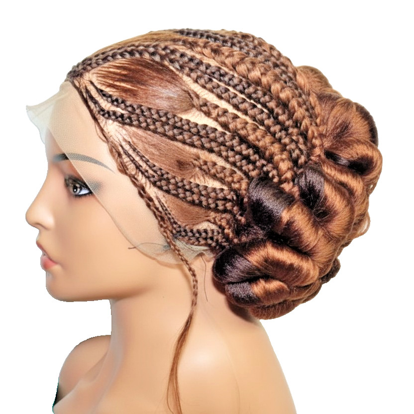 Natural Brush Braids Cornrow Bun Braided Wig. Full Lace Cap with Baby Hair