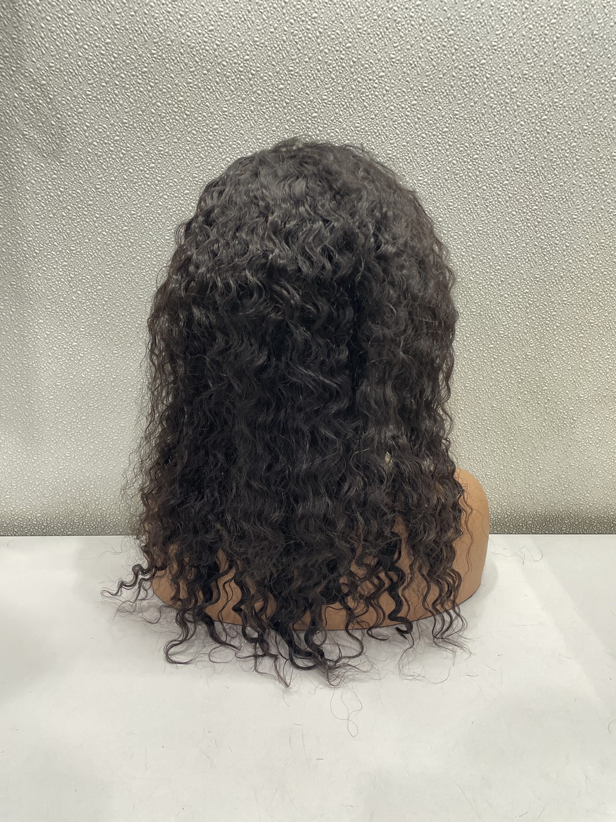 Natural Black Deep Wave Human Hair Blend Glueless Half Wig, 20″