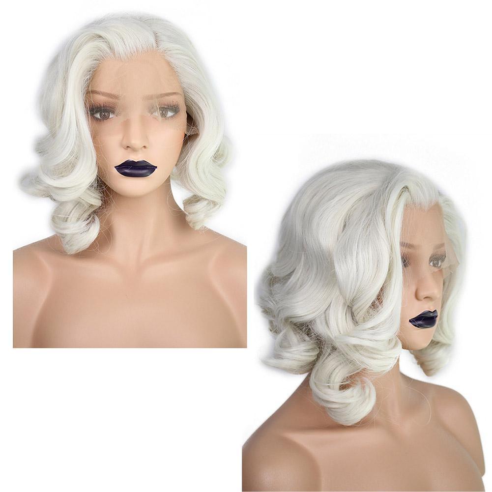 Short Platinum Blonde Lace Front Wig Curly Wavy Bob Wigs Costumes Cosplay Wigs