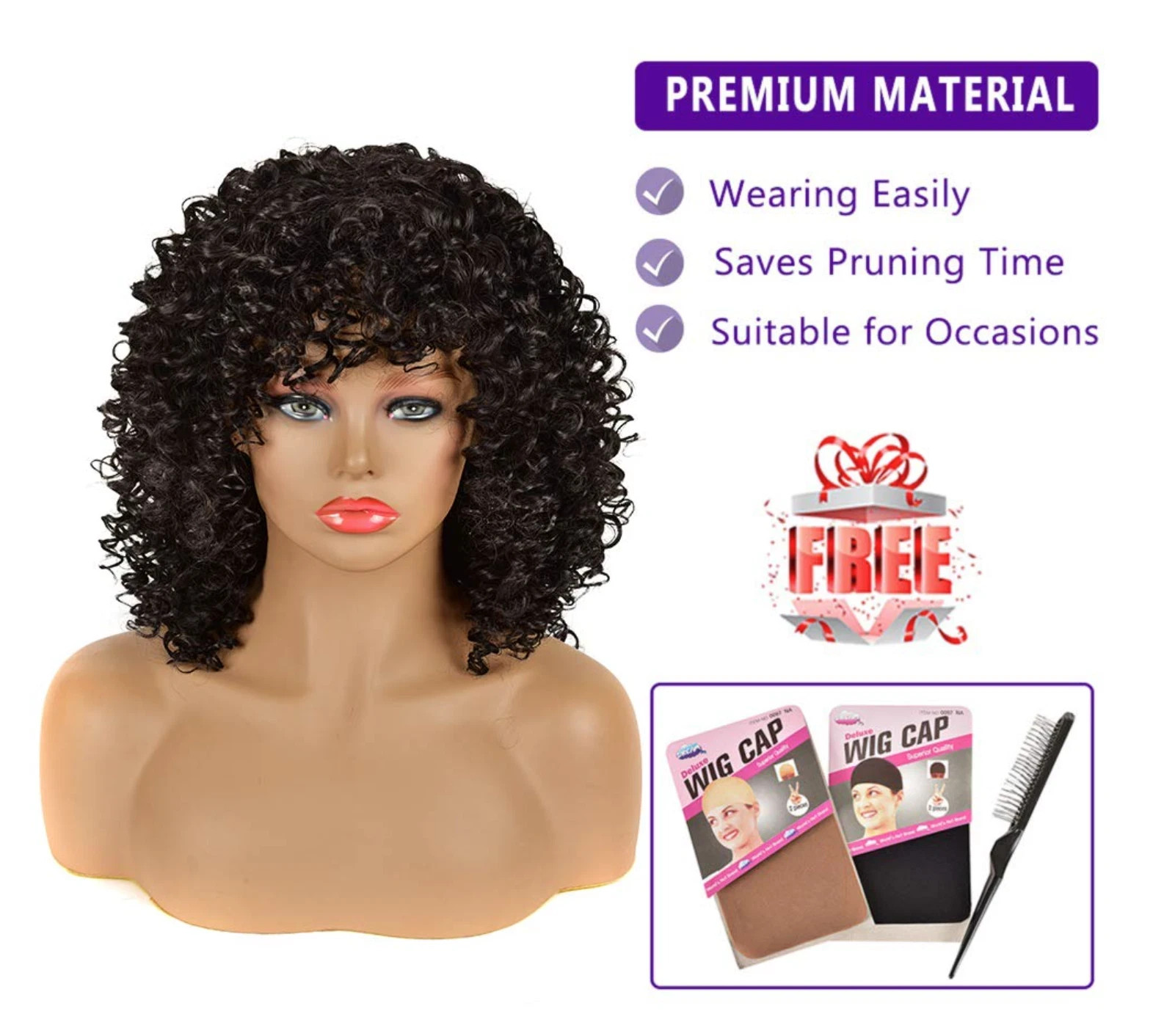 Afro Curly Wig for Black Women 15 in Natural Black Heat Resistant Synthetic