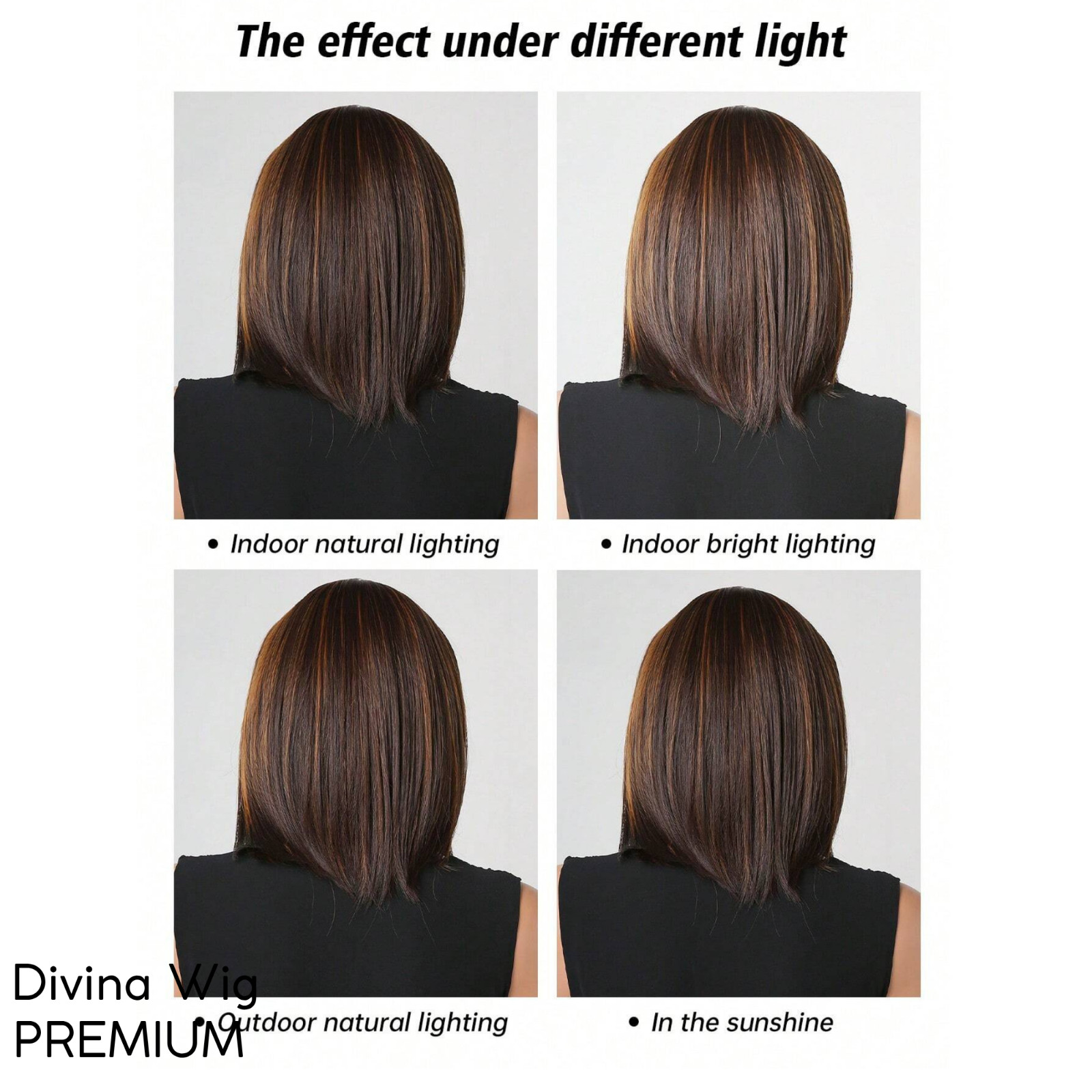 Straight Bob Headband Wig Brown Highlights Synthetic Hair 12 Inch Natural Look G