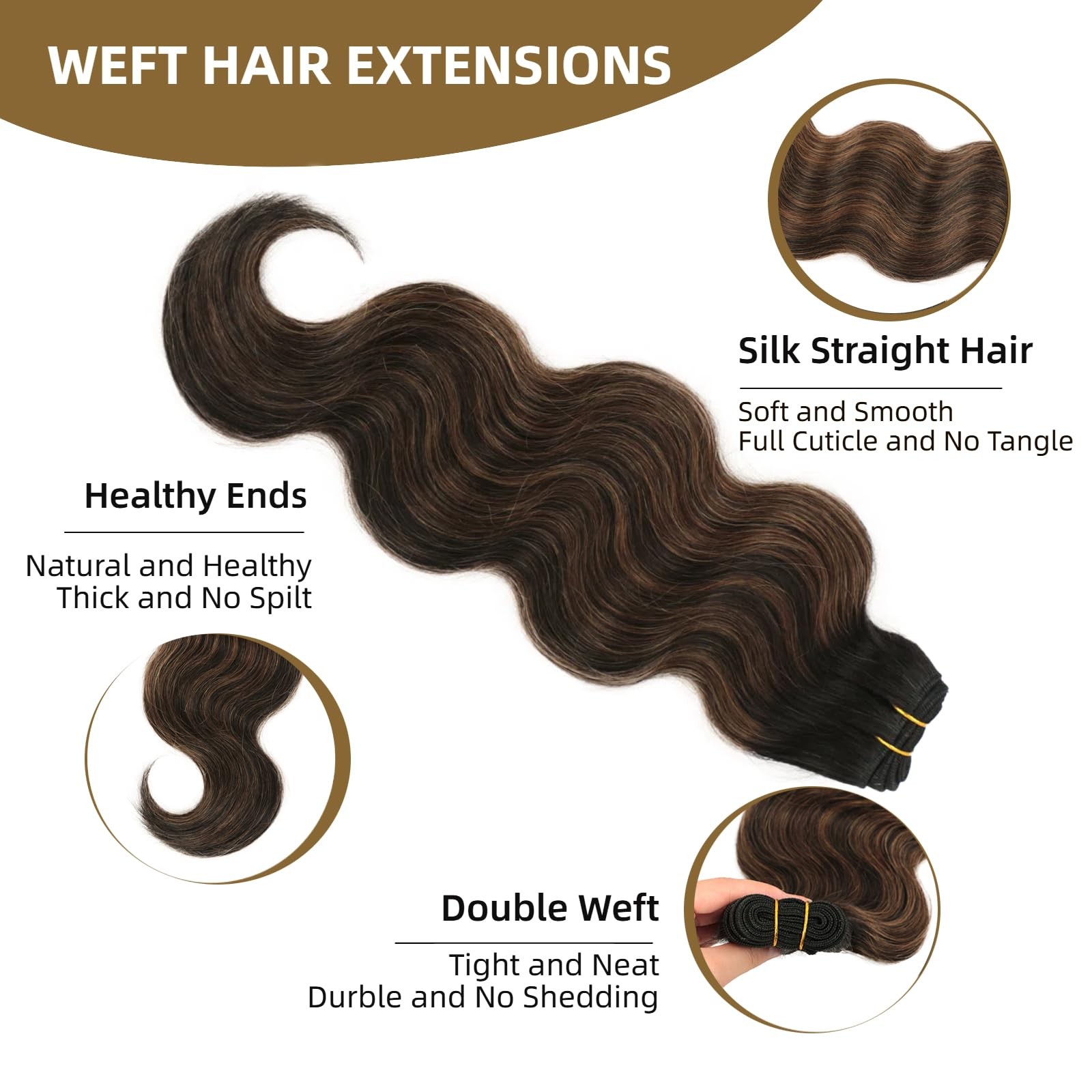 Frealhd Body Wave Human Hair Extensions Sew In 16 Inch 110G Double Weft Remy
