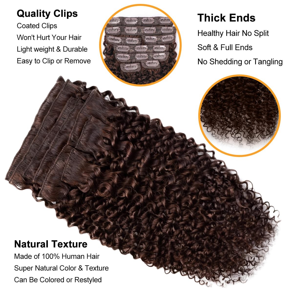Chocolate Brown Curly Clip Ins 22 Inch 110g 8pcs 3C 4A Kinky Curly Clip In Ha…