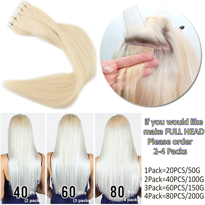 60PCS 150G Remy Tape in Real Human Hair Extensions Russian 12″-24″ Ombre Thick F