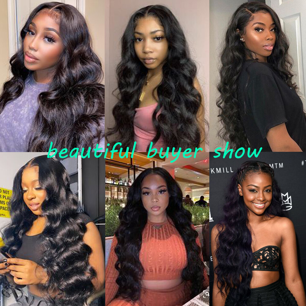 Long Wavy Heat Resistant Hair HD Lace Front Wig Pre Plucked Off black