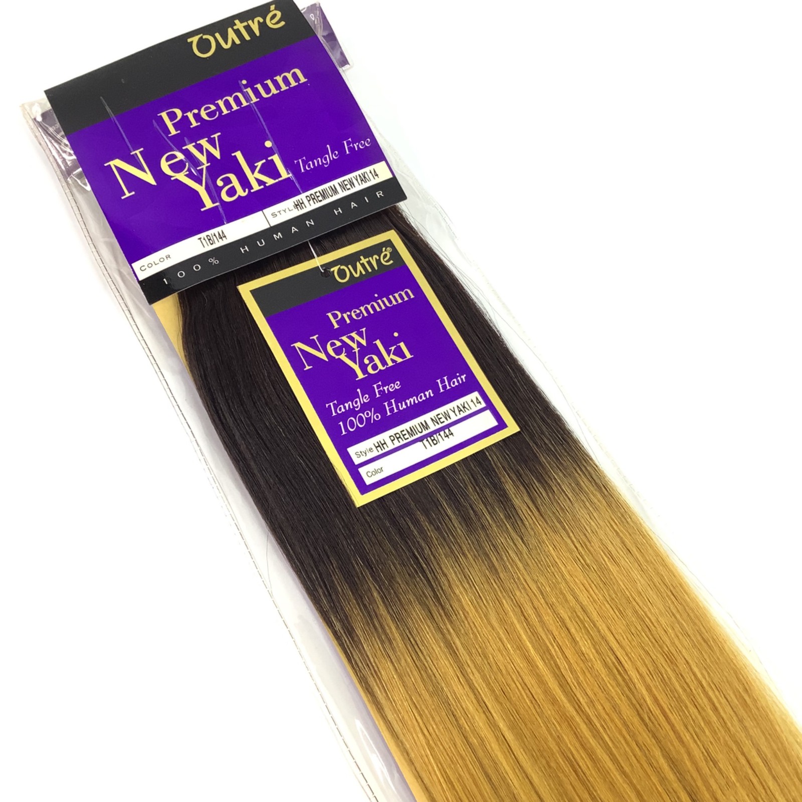 14″ Outré New Yaki 100% Human Hair Extensions Ombre Black into Yellow Blonde