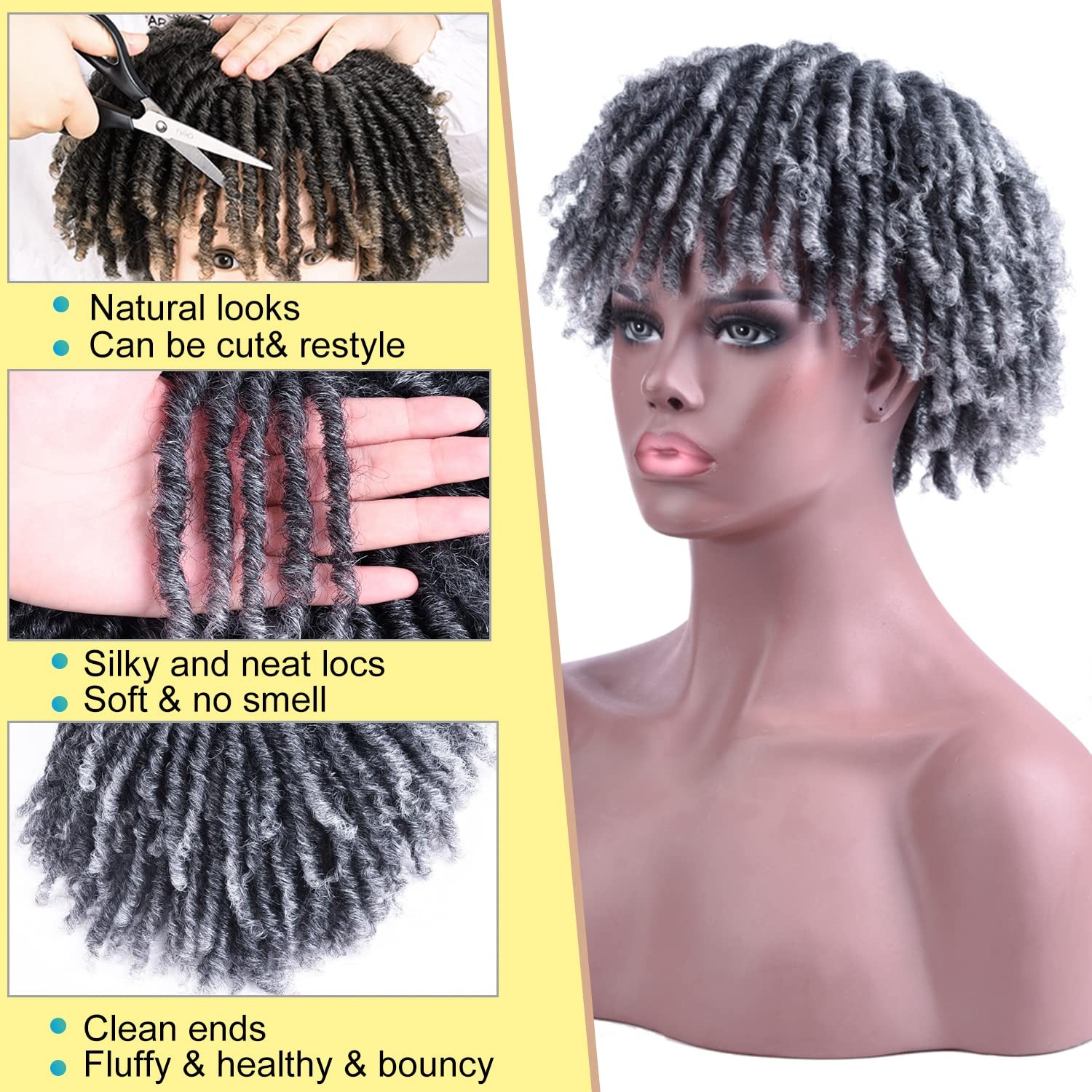Sun Locs 6 Inch Short Dreadlocks Hair Topper Wig Clips In Faux Locs Braided