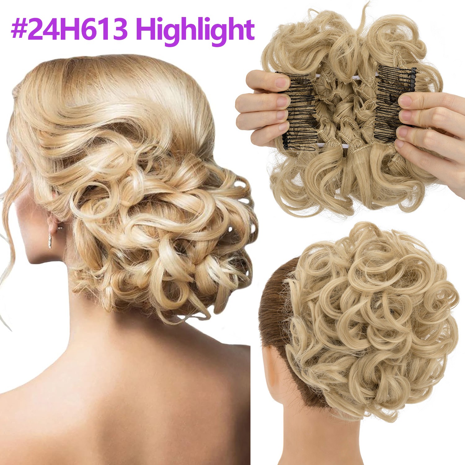 Real Natural Curly Messy Bun Hair Piece Scrunchie Hair Extensions AS Human 90G M