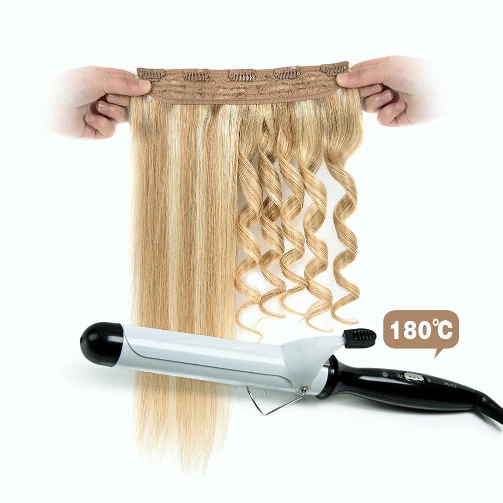Real Human Hair Clip-In Extensions – Brown & Blonde Highlights, 70g, 14″ Length