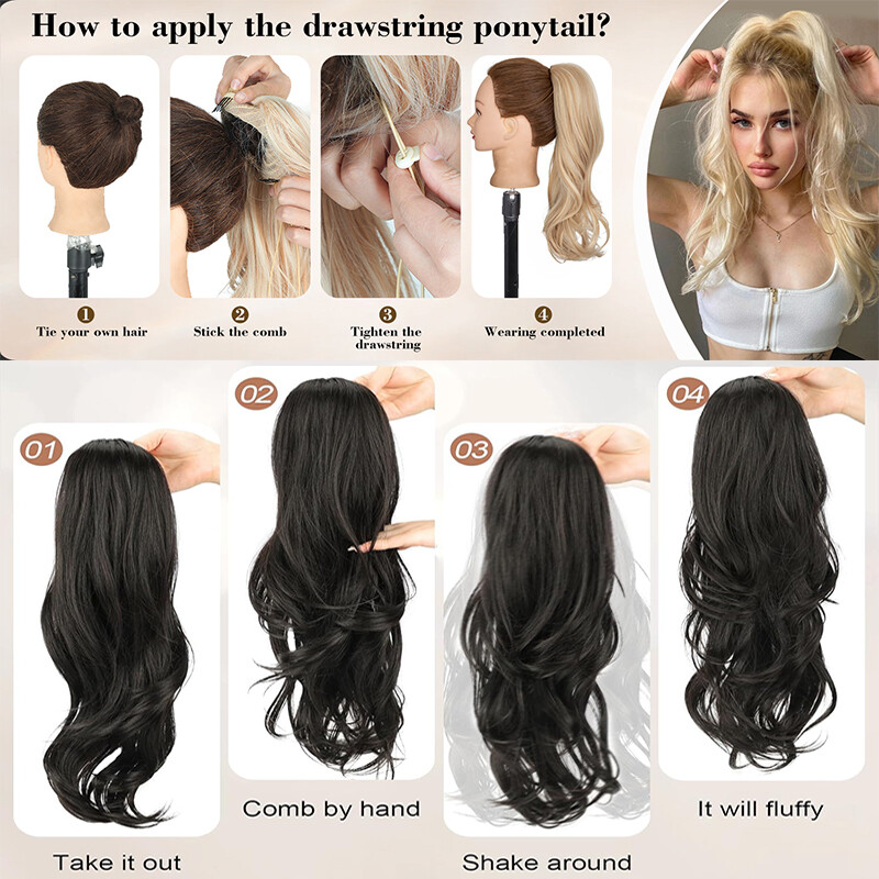 100% Real Thick Drawstring Ponytail Clip In Hair Extension Natural As Human Wavy