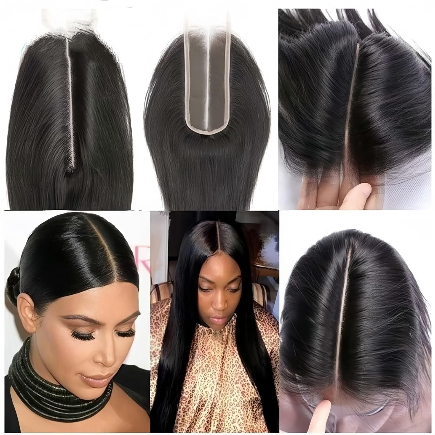 100% Remy Brazilian Straight Hair 2×6 Lace Closure Middle Part Bleached