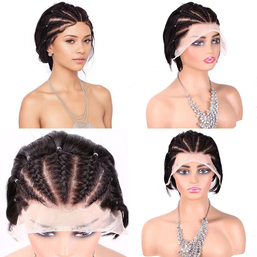 6 Inch Black Short Straight Wigs 13×6 Lace Front Braid 100% Human Hair Wig Women