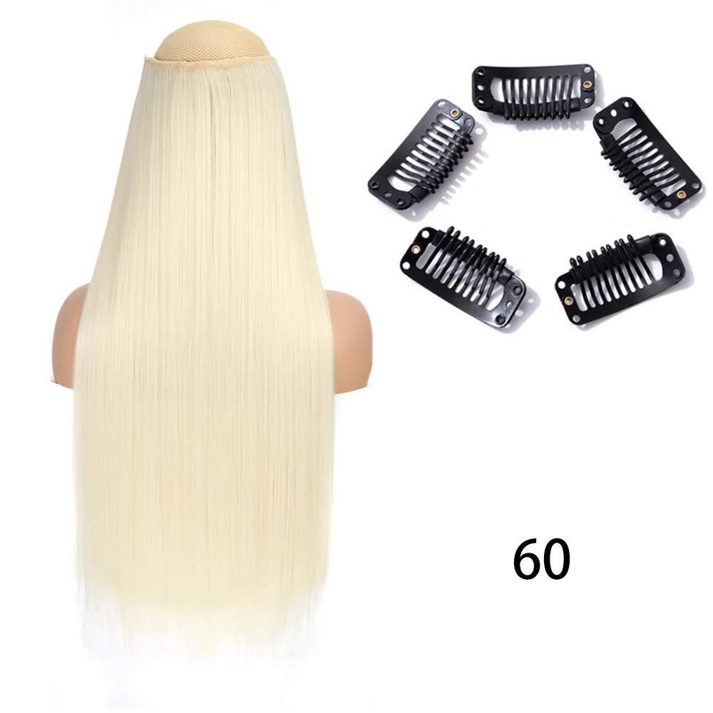 Synthetic Long Straight Clip In Hair Extension 5 Clips Heat Resistant Blonde