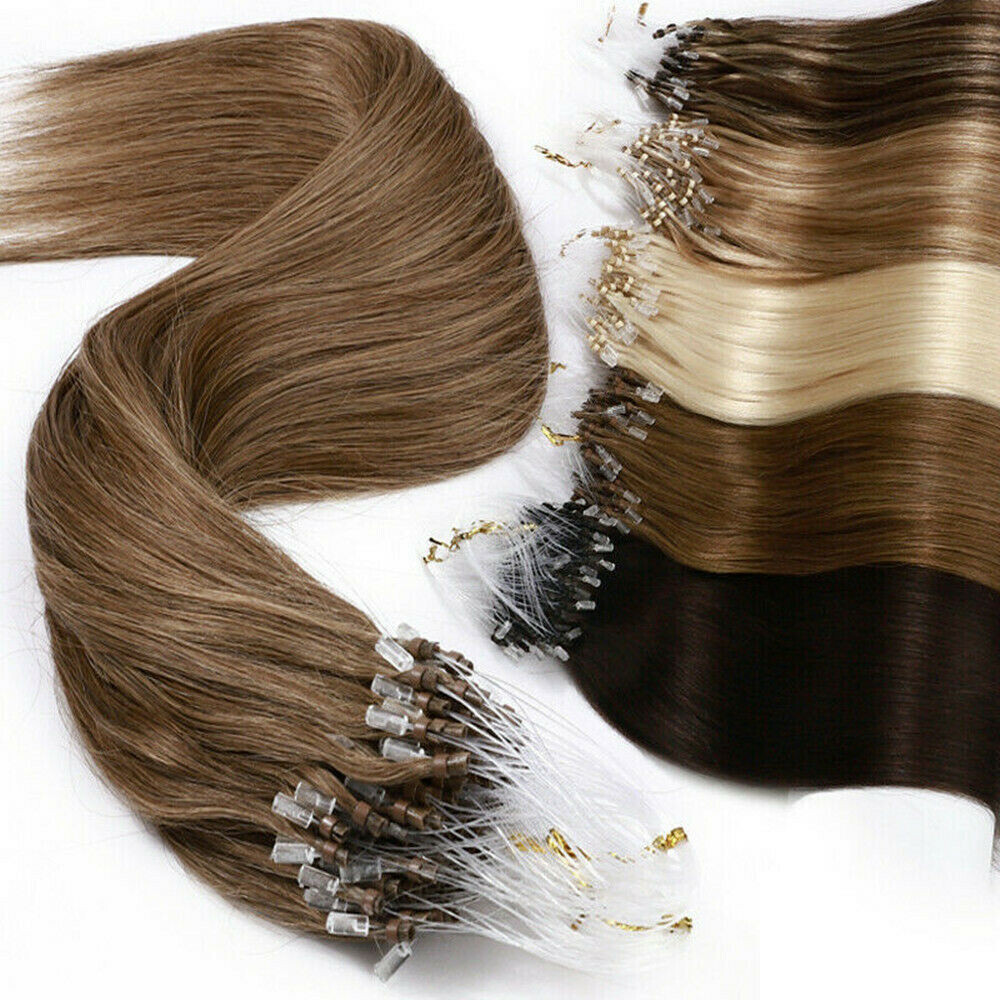Easy Loop Micro Real Human Hair Extensions Micro Beads Link Russian Hair 16-26in