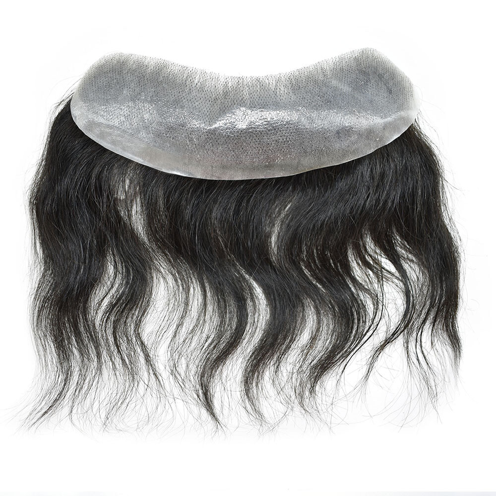 Invisible Pu Skin V-Loop Mens Frontal Hairpiece for Receding Hairline Human Hair