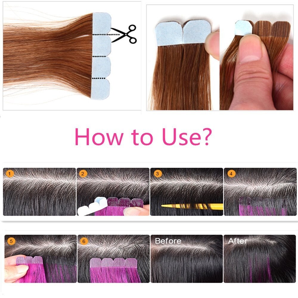 20″/24″ Tape in Hair Extensions Real Human Hair Invisible Tape In Hair Seamless