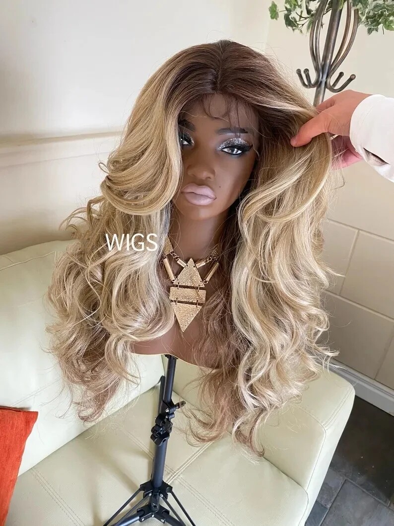 Ash Blonde Long Curly Wigs for Women 100% Human Hair Blonde Lace Front Wigs