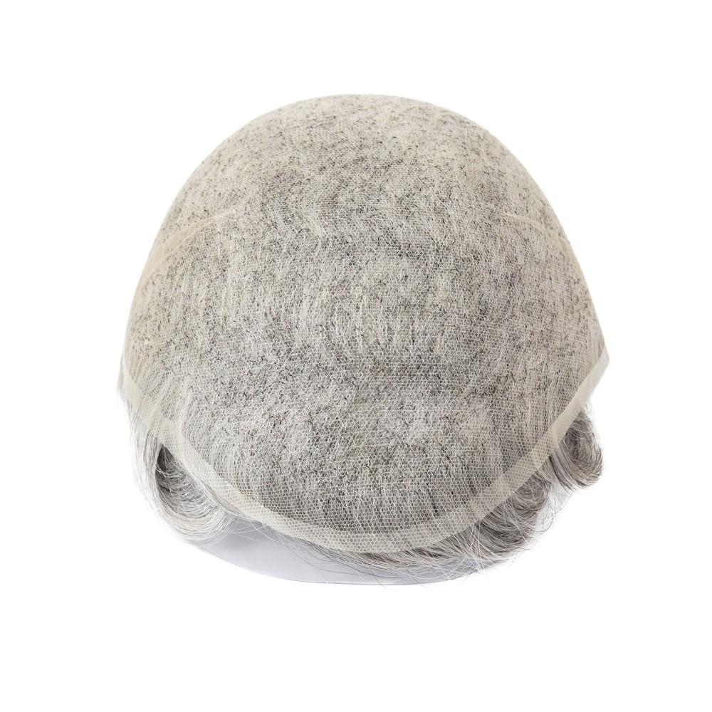 Mens Toupee Swiss Lace Human Hair Replacement Systems Grey Hair Pieces #580
