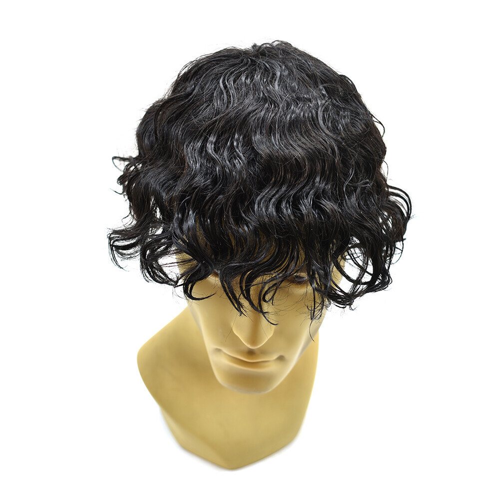 Afro Toupee For Black Men Fine Mono Lace Curly Human Hair Poly Weave System 20MM