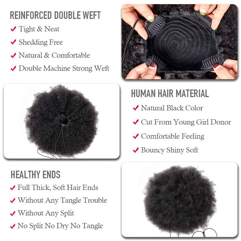 Extra Large Afro Kinky Curly Puff Bun Clip in Human Hair Extensions Ponytail US