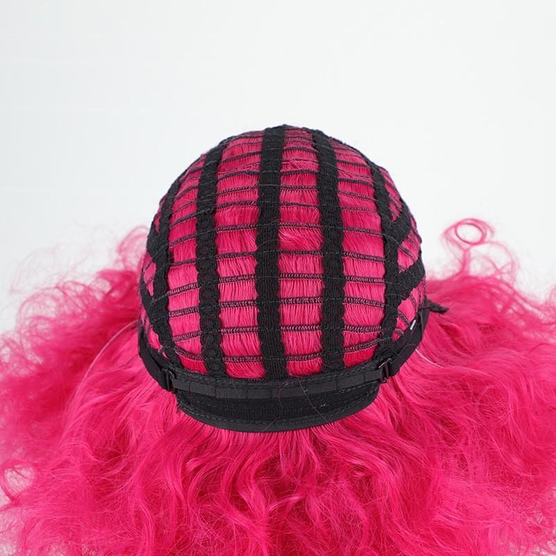 Pink Wig 70s Disco Short Afro Curly WigWig with Bangs Party Christmas Cosplay Wi