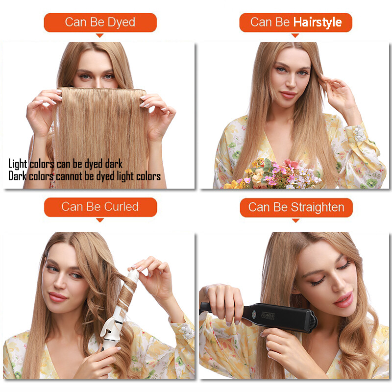 Russian One Piece Clip In 100% Real Remy Human Hair Extensions 3/4 Full Head