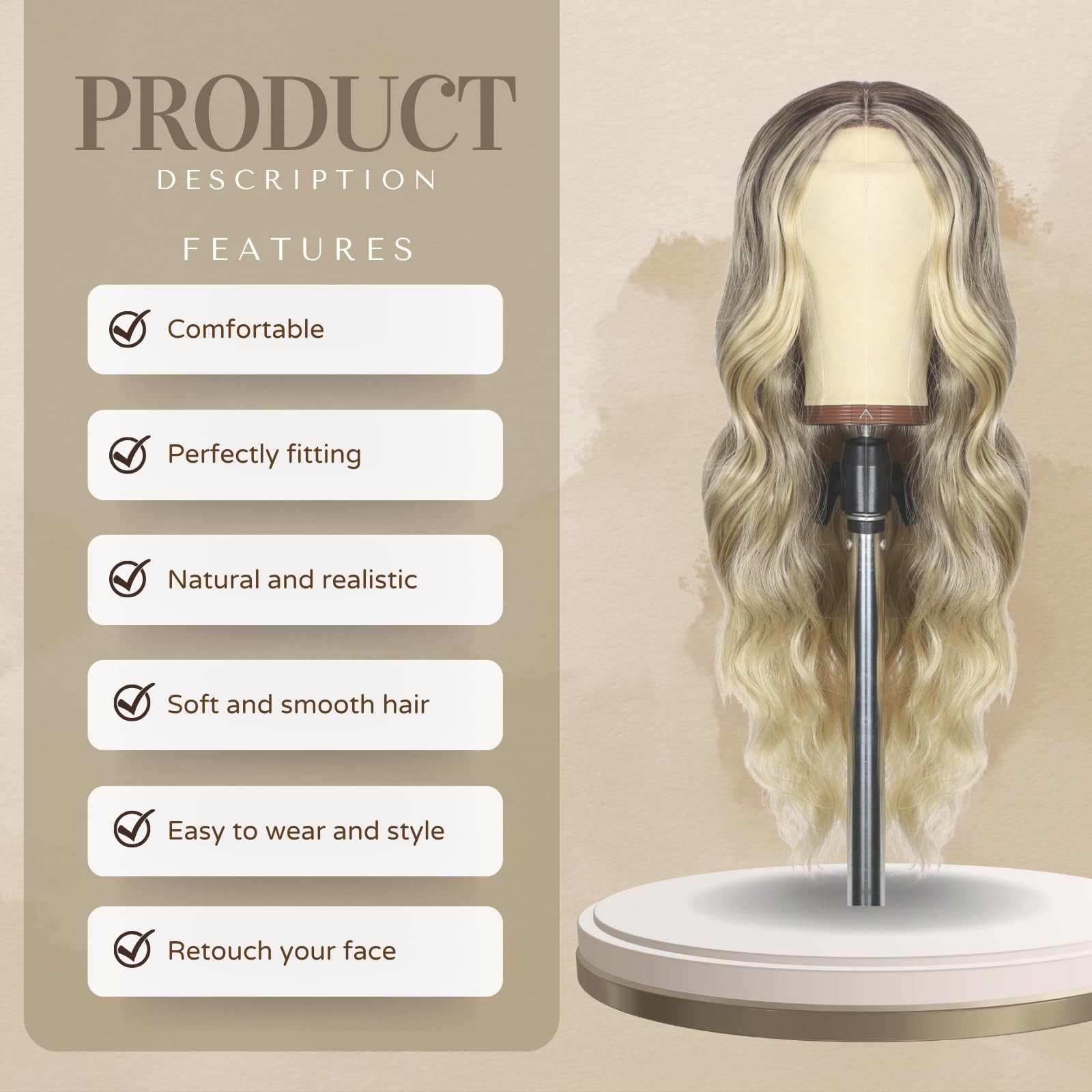 26 Inch Long Ombre Blonde Wig for Women | Middle Part Culy Wavy Wig | Heat Re…