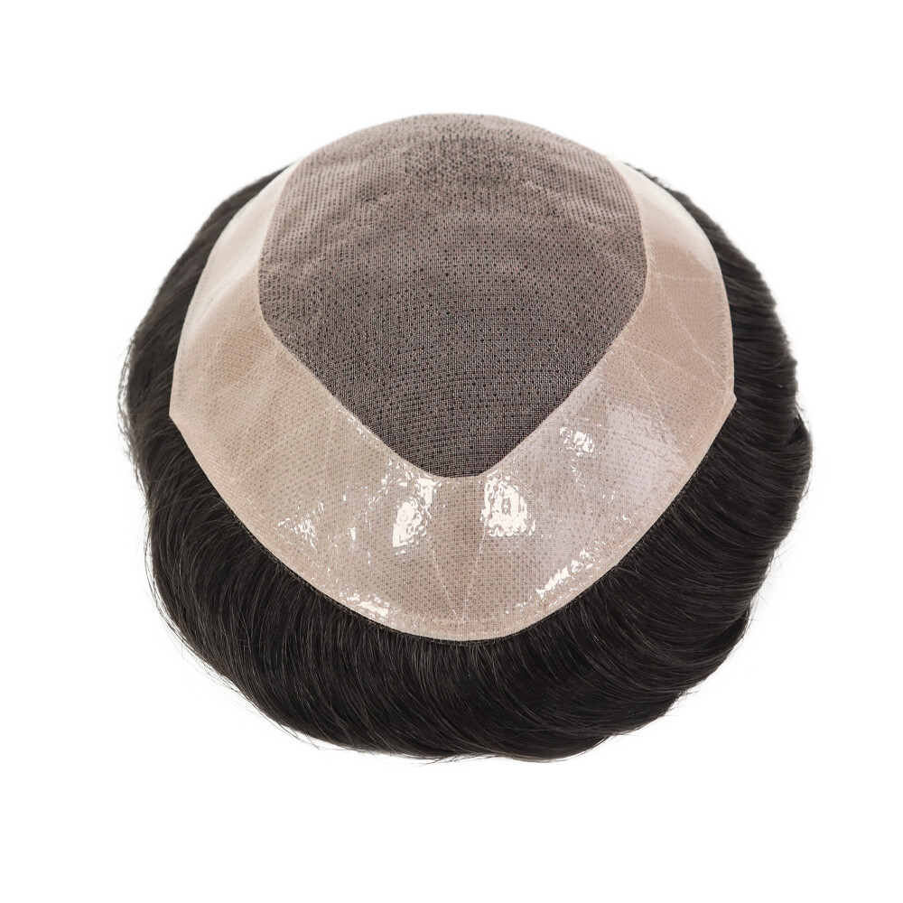 Durable Fine Mono Mens Toupee Human Hair Replacement System Lace Poly Hairpiece