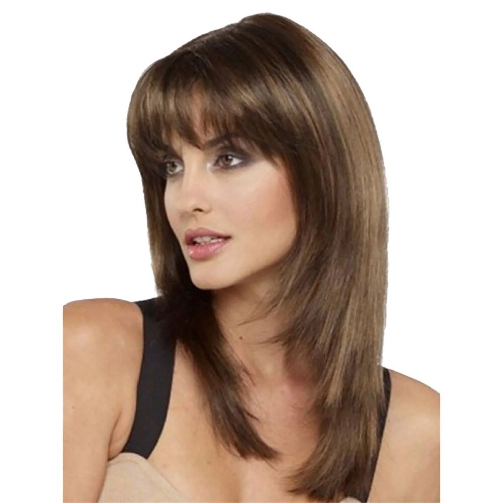 Women Long Curly Brown Natural Wig Glueless Wig Heat Synthesis Adult Female Wig
