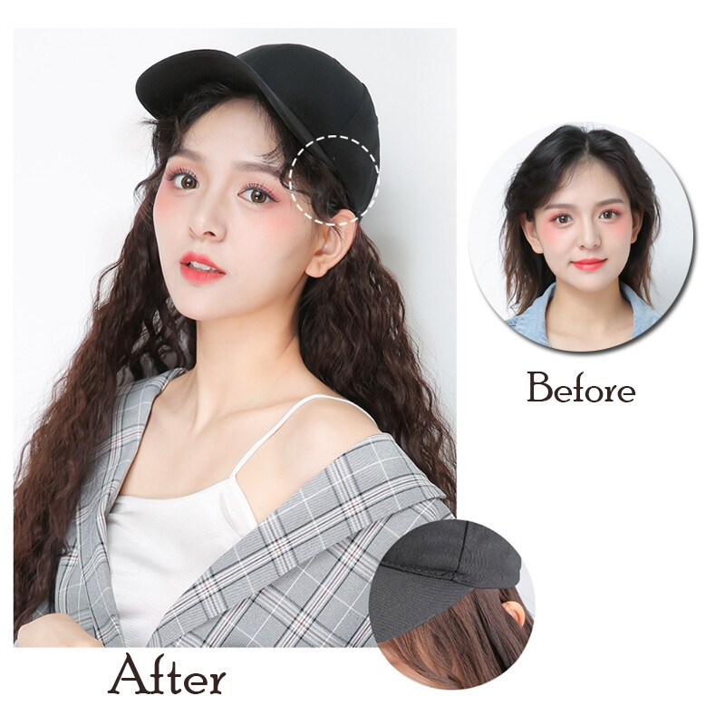 100% REAL Baseball Hat Cap with Hair Extensions AS Human Long Ponytail Hairpiece