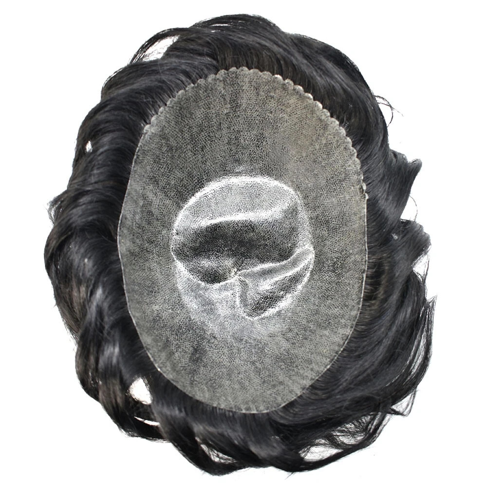 Mens Toupee HumanHair Systems Full Poly Thin Skin HairPiece Replacement SystemUS