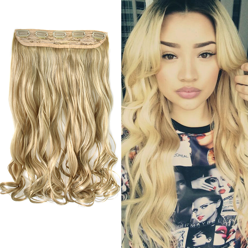 Clip in Hair Extensions 20″ Long Thick Synthetic Blonde Hair Piece Wefts 5 Clips