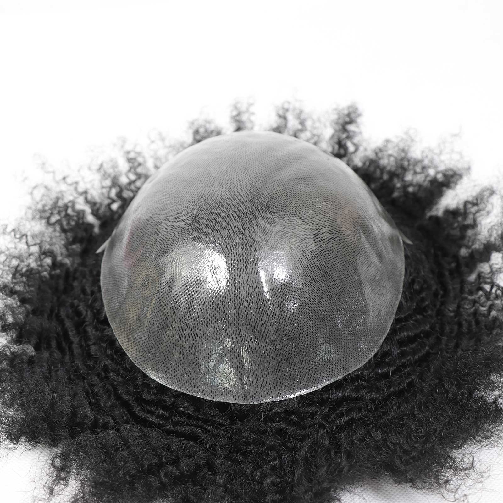 Afro Curly Human Hair Toupee Men Thin Skin African Male Toupee Full PU System