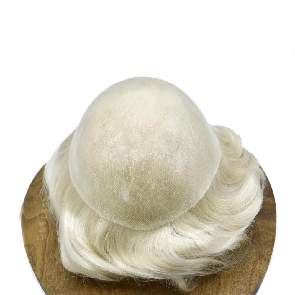 Mens Toupee HumanHair Systems Full Poly Thin Skin HairPiece Replacement SystemUS