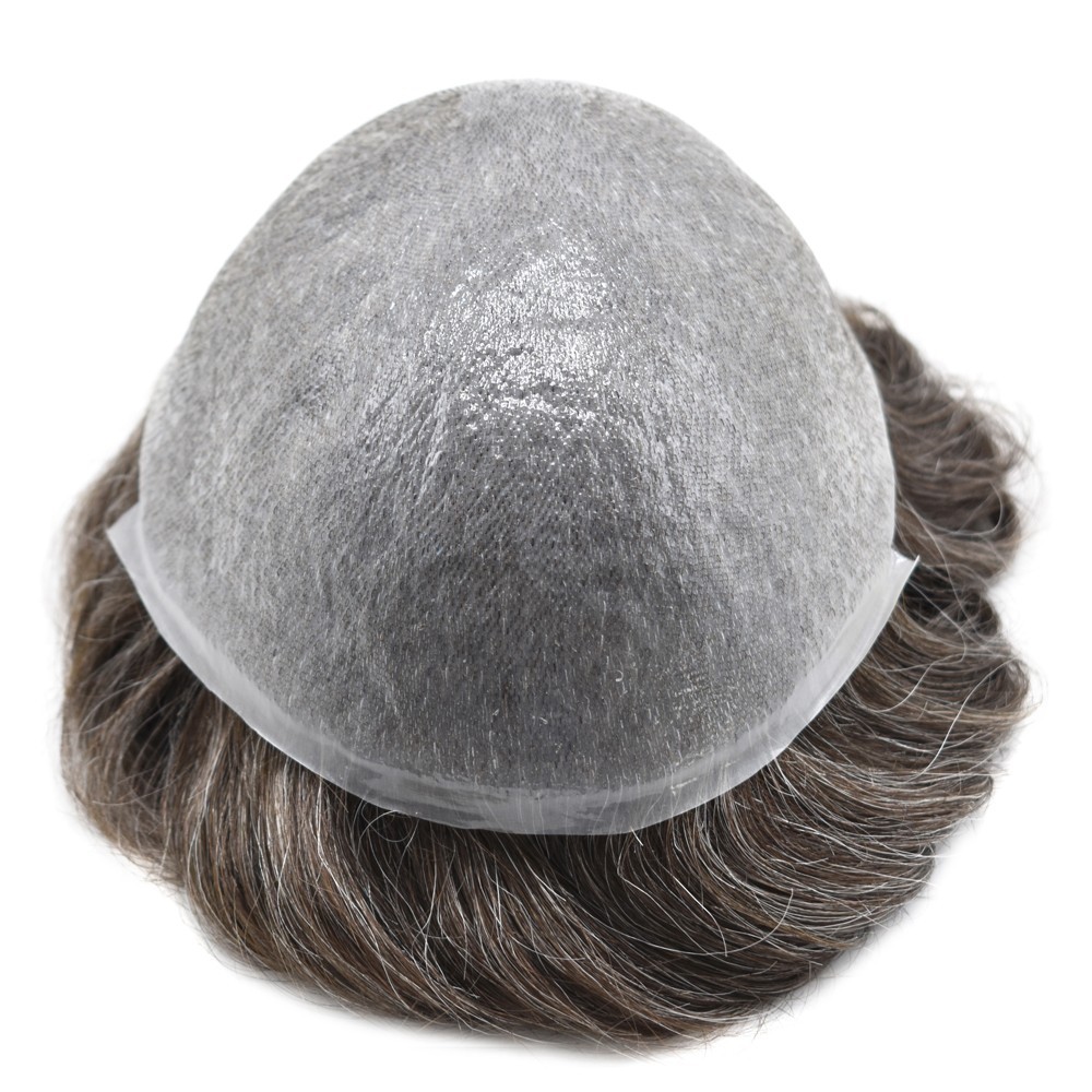 Hair Piece for Men Ultra Thin Skin V-looped Mens Toupee Full Poly Human Hair 70%