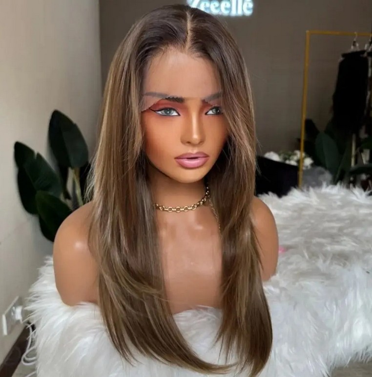 24Inch Layered Ombre Brown Wig 13×4 Lace Front Wig 100% Human Hair Wig