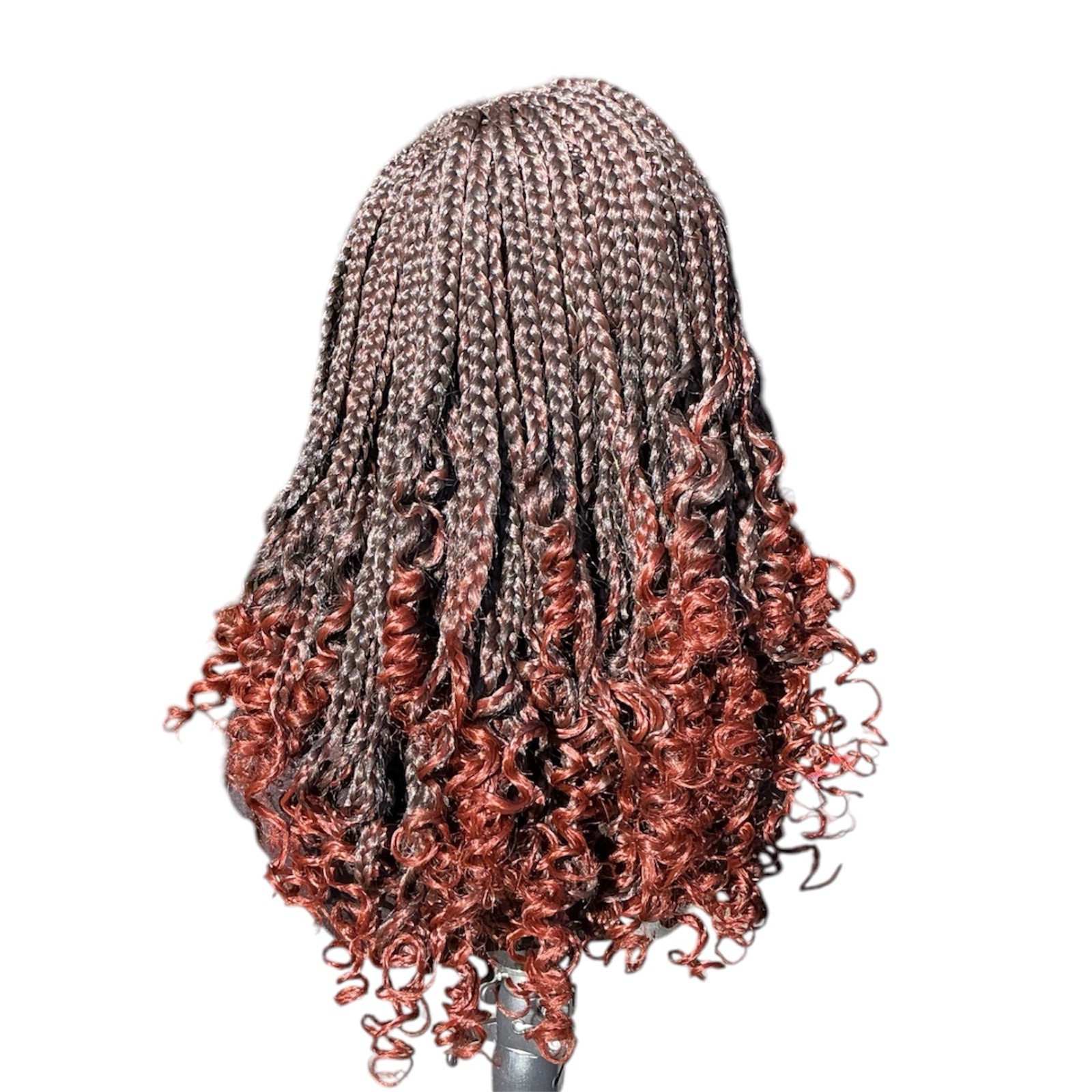 Handmade 4×4 Lace Cornrow Braided Wig – Brown Ombre with Curly Ends