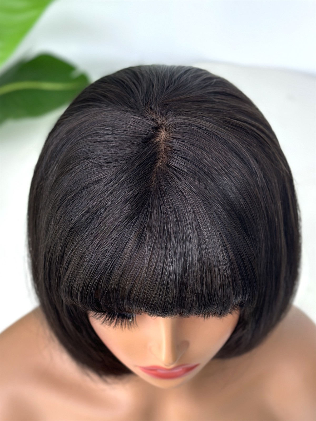 Pre-cut Lace 10in Bob With Bangs 4×4 Silk Top Lace Front Wig 100% Human Hair