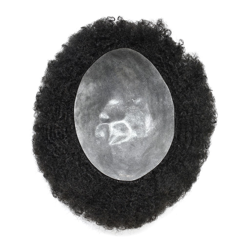 Hair Units for Black Men Thin Skin Afro Curly African American Toupee Hairpieces