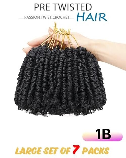 4 Inch 7 Packs Super Short Passion Twist Crochet Hair for 4 Inch (Pack of 7) 1B