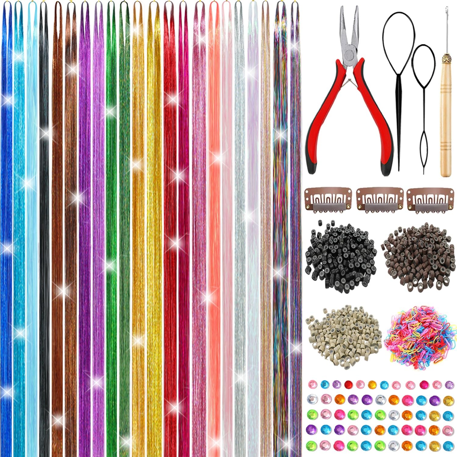 Hair Tinsel Kit, 22 Colors 8200 Strands Glitter 22