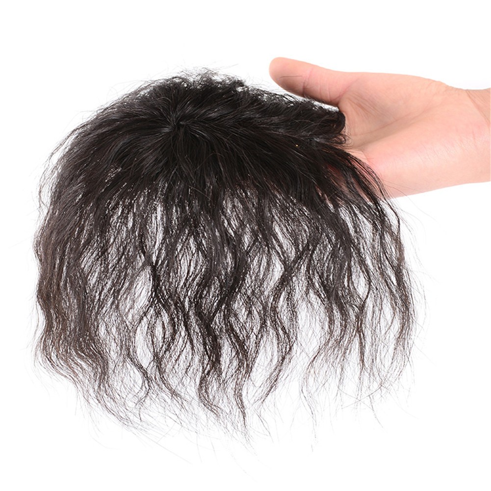 Short Curly Wavy Hair 100% Human Hair Topper Toupee Thin Cover Grey For Women