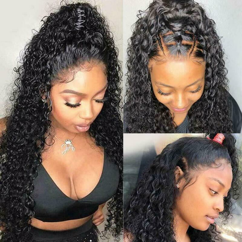 Human Hair Lace Front Wig Womens Brazilian Human Long Curly Wavy Hair Wigs 18″